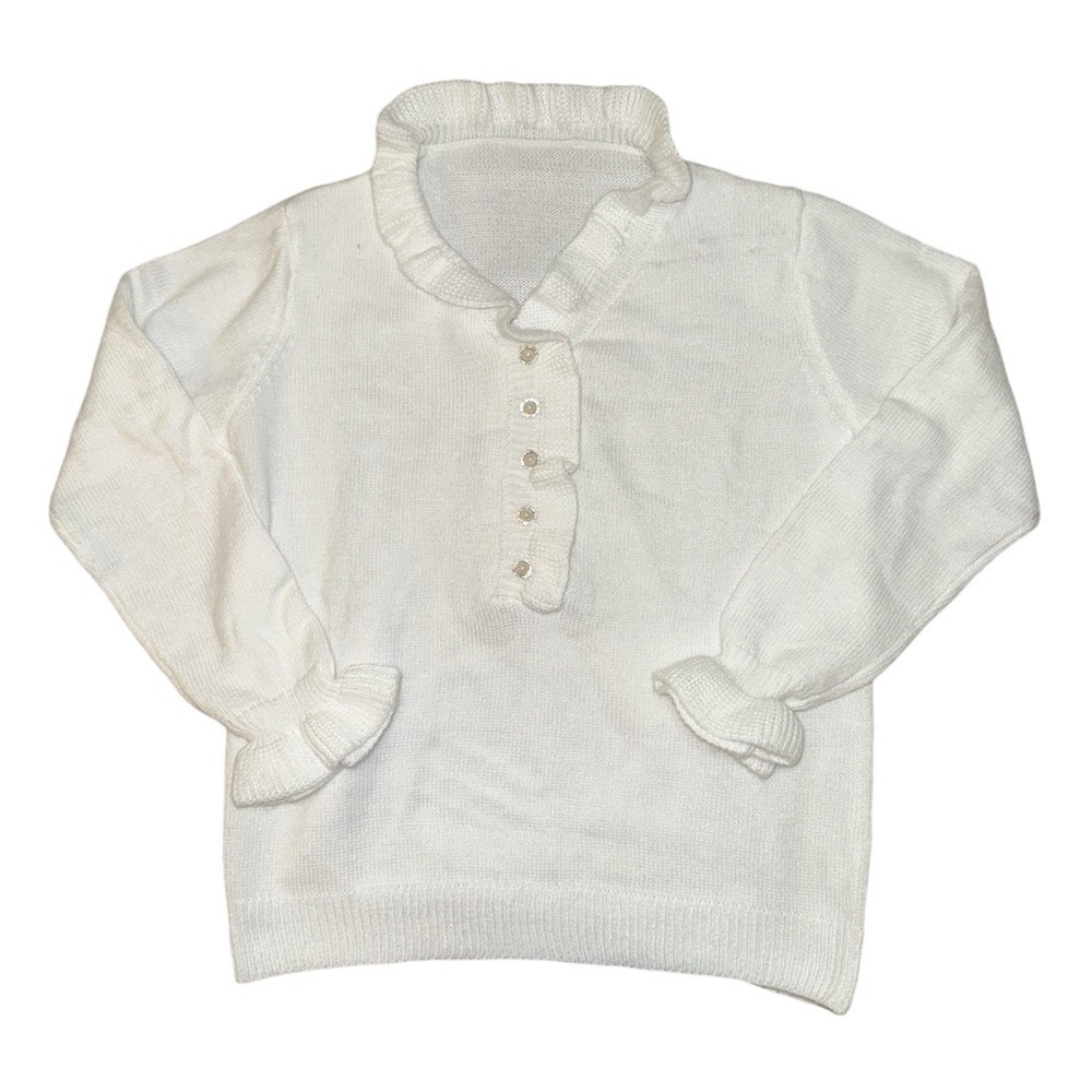 White ruffle sleeve diamond pearl button up sweater BNWOT women’s size XL